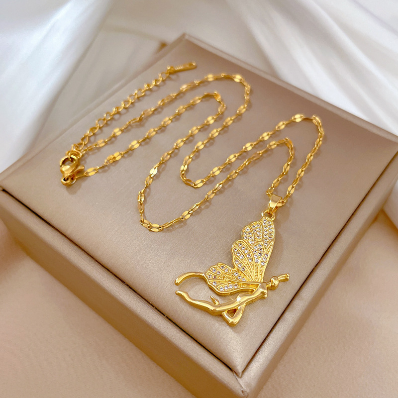 Butterfly Clasp Deployant - Kalung Liontin Kupu-Kupu Mewah Modis Aksesori