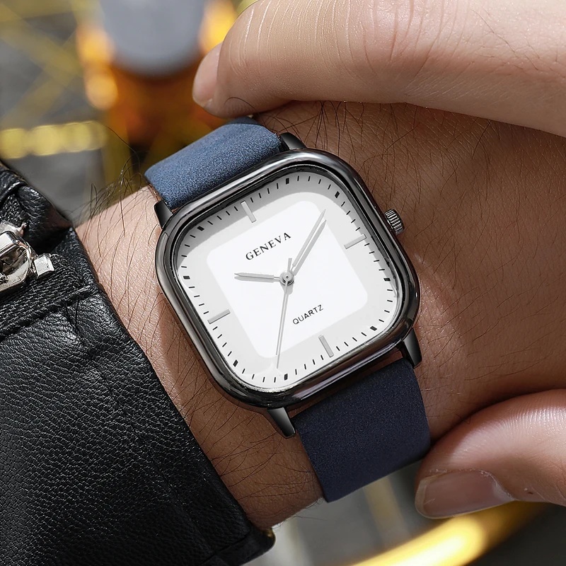 Leather Watch Band Men - Jam Tangan Pria Dial Persegi Klasik
