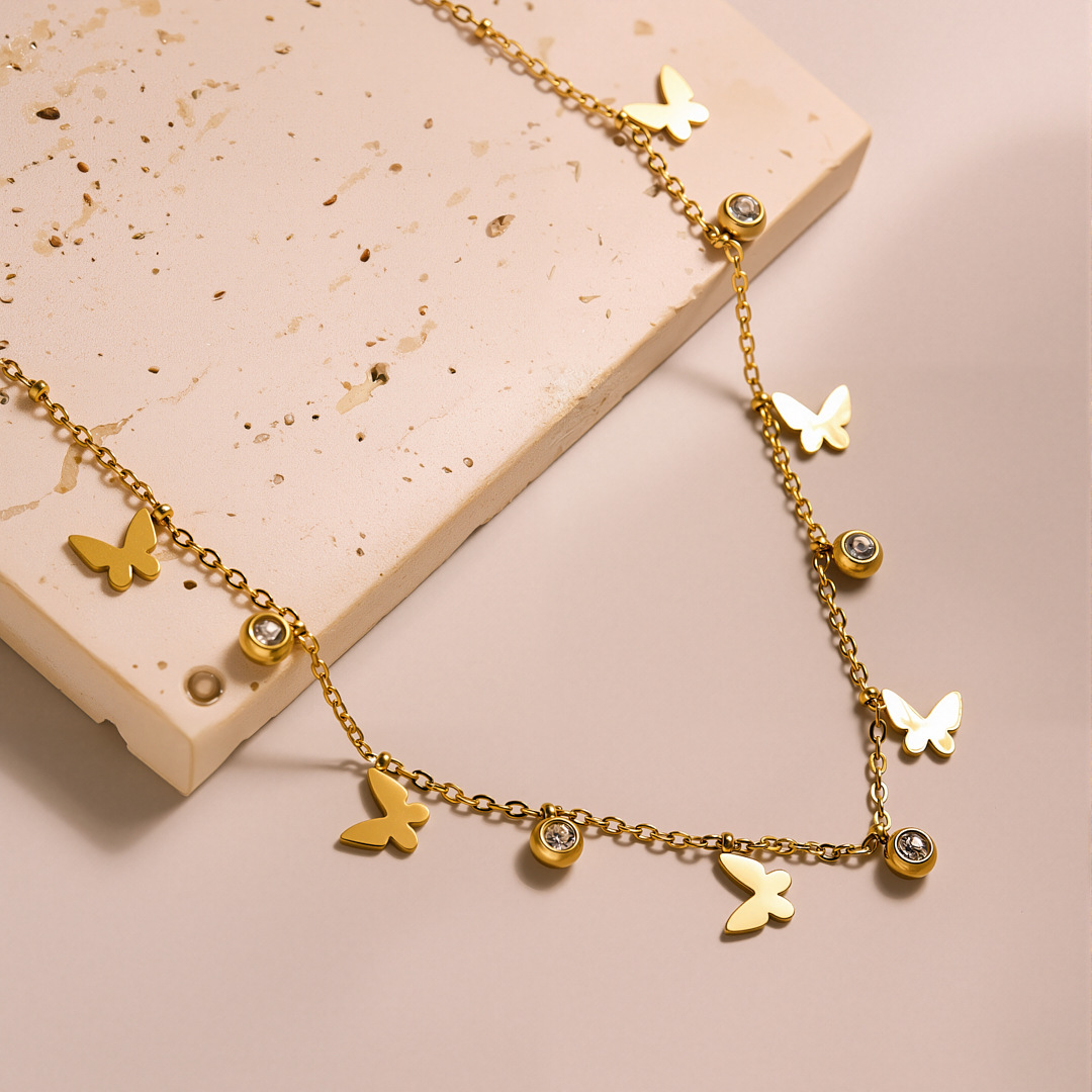 Kalung Rumbai Kupu-kupu CZ dar - Butterfly Clasp Deployant ulasan dan harga