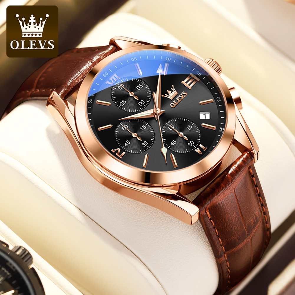Jam Tangan OLEVS 2872 Chronogr - Leather Watch Band Men ulasan dan harga